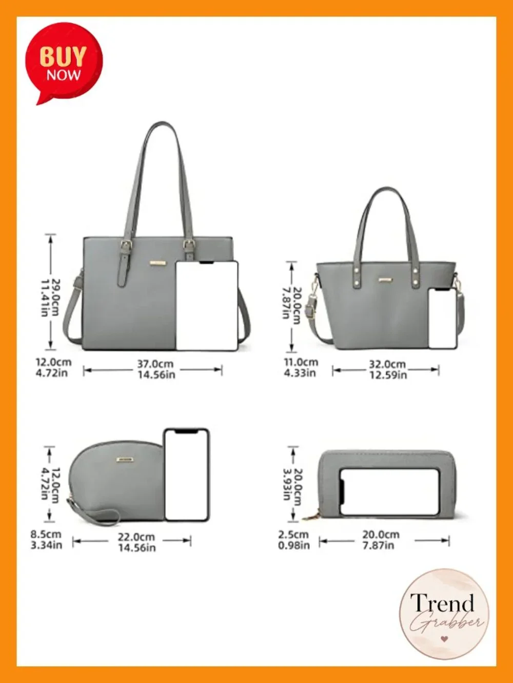 Synthetic Leather Tote Bag Set with Crossbody & Cosmetic Bag